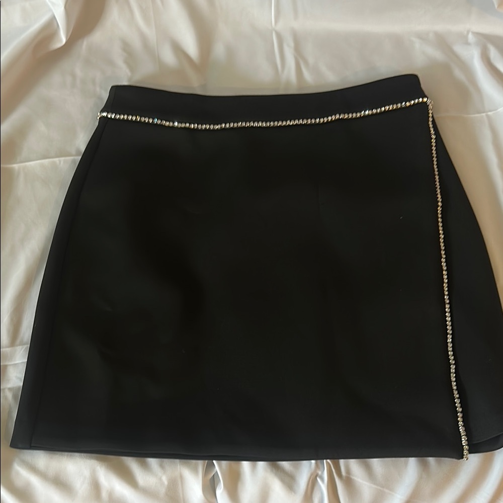 Good American Black Mini Skirt with Rhinestone Trim